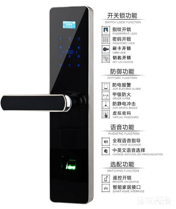 阿斯丹盾指纹密码锁超B级锁芯、304不锈钢材质