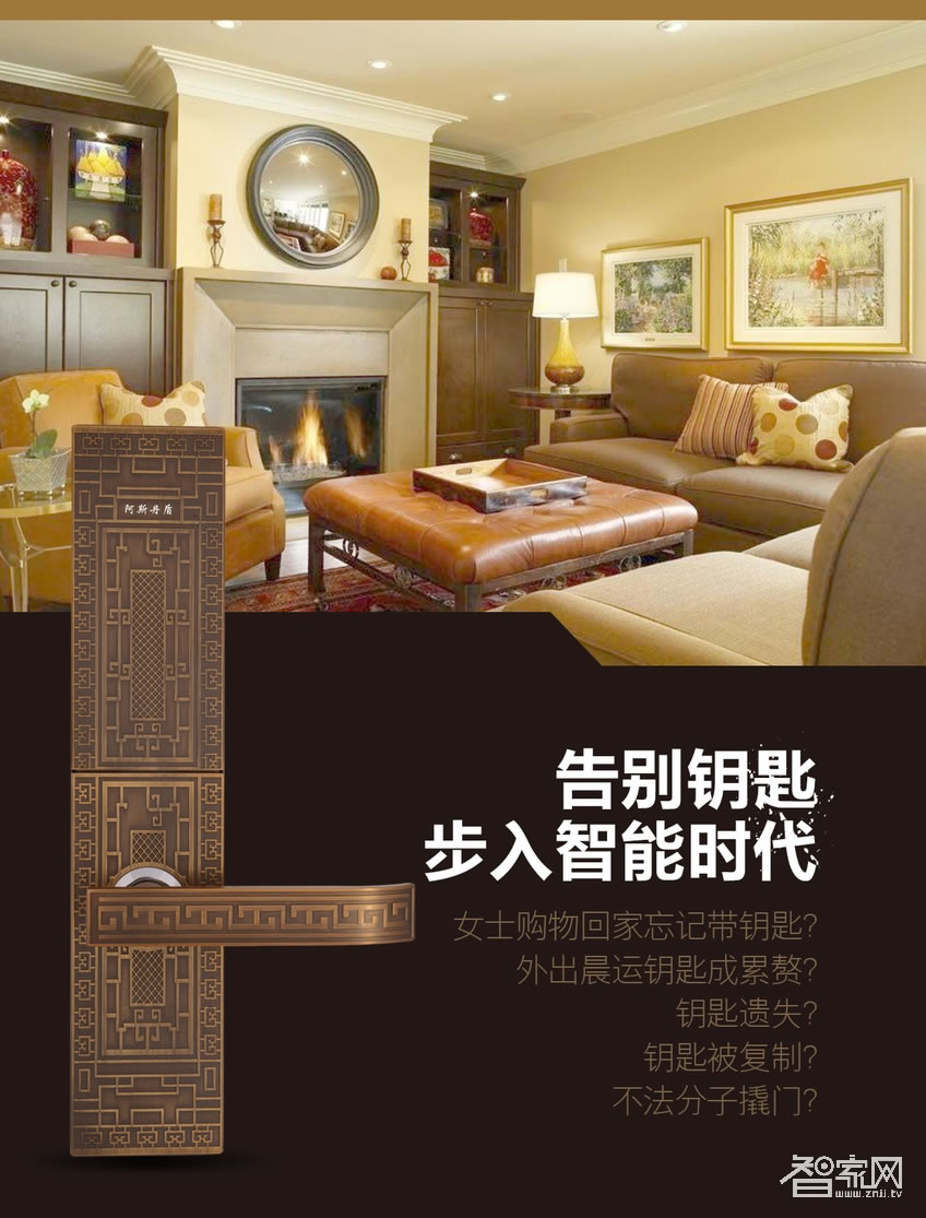 阿斯丹盾复古滑盖智能锁 别墅指纹密码锁