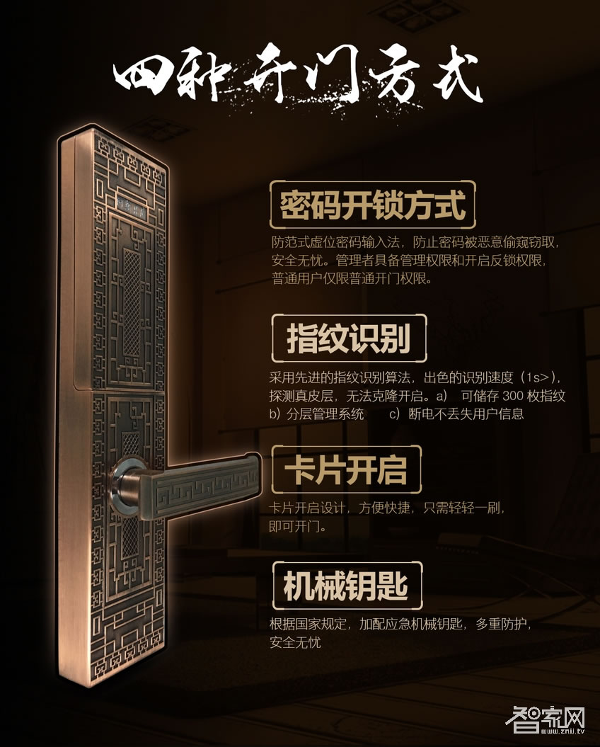 阿斯丹盾复古滑盖智能锁 别墅指纹密码锁