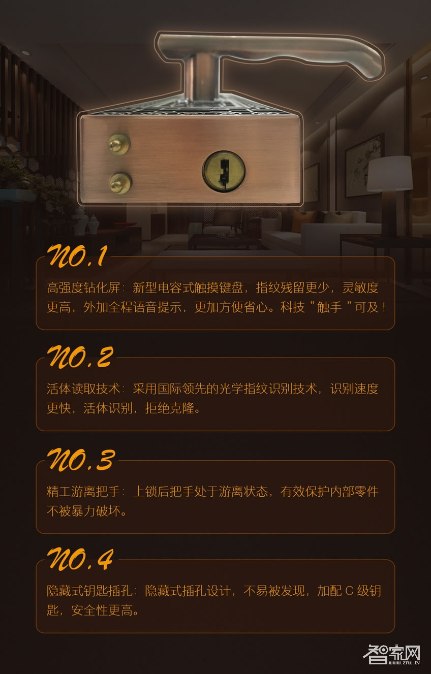 阿斯丹盾复古滑盖智能锁 别墅指纹密码锁