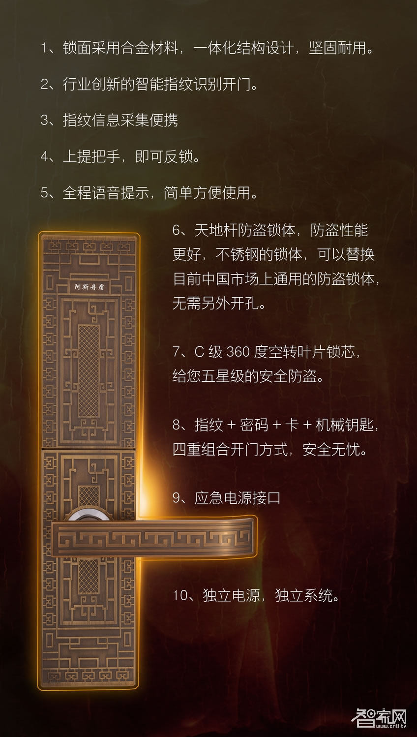 阿斯丹盾复古滑盖智能锁 别墅指纹密码锁