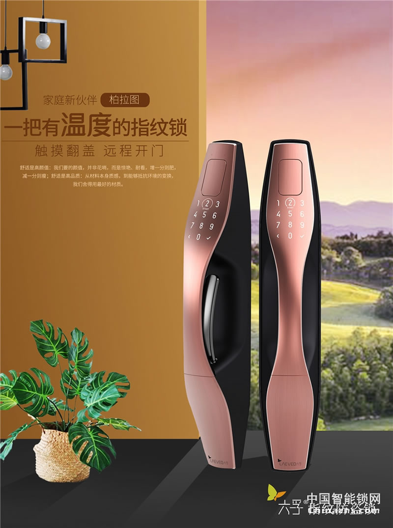 六孚指纹锁 柏拉图指纹防盗锁 自动锁门/触摸翻盖/远程微信开门