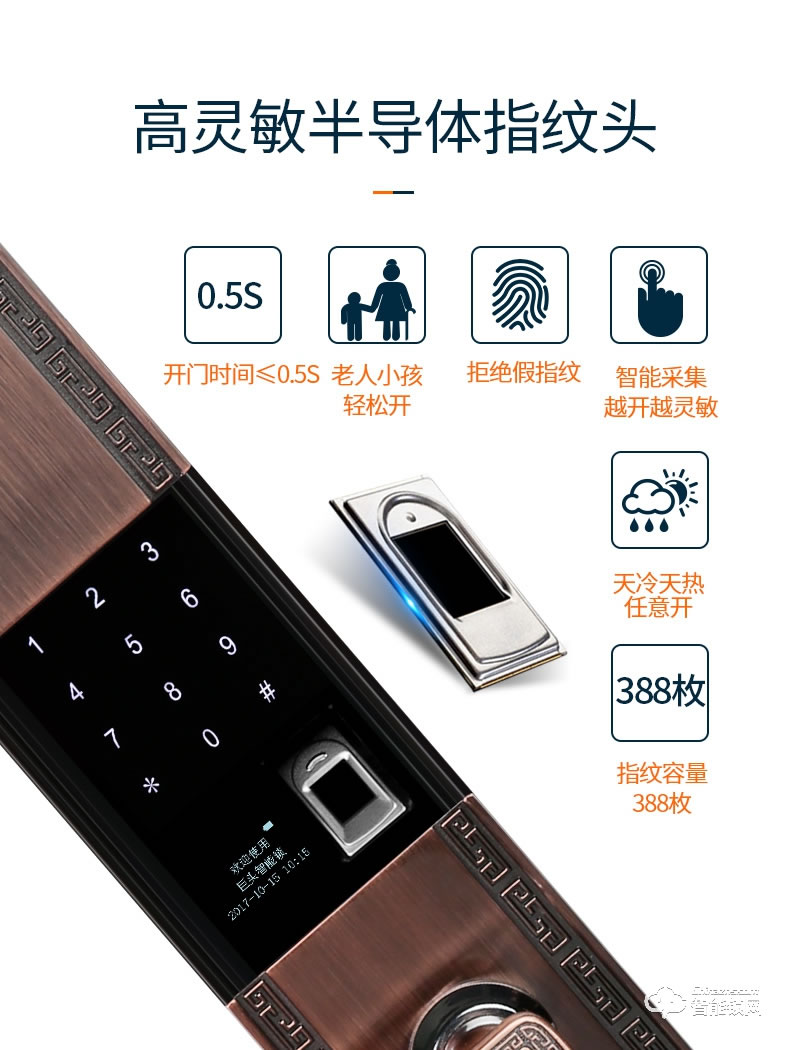 巨头智能锁 复古铜门双开门智能门锁
