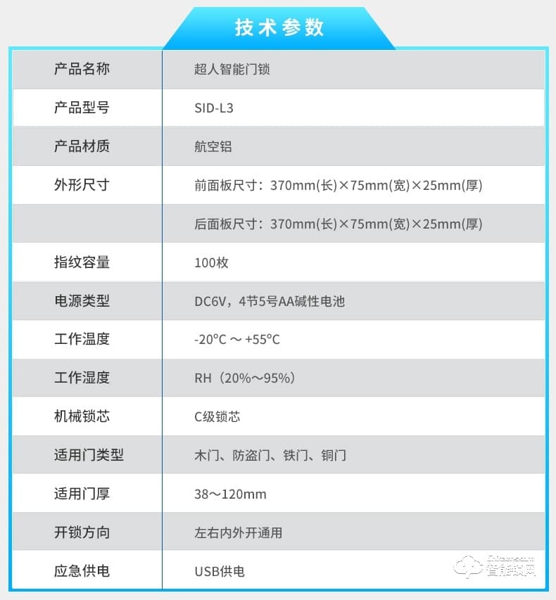 超人智能锁 L3家用防盗门直板指纹智能锁