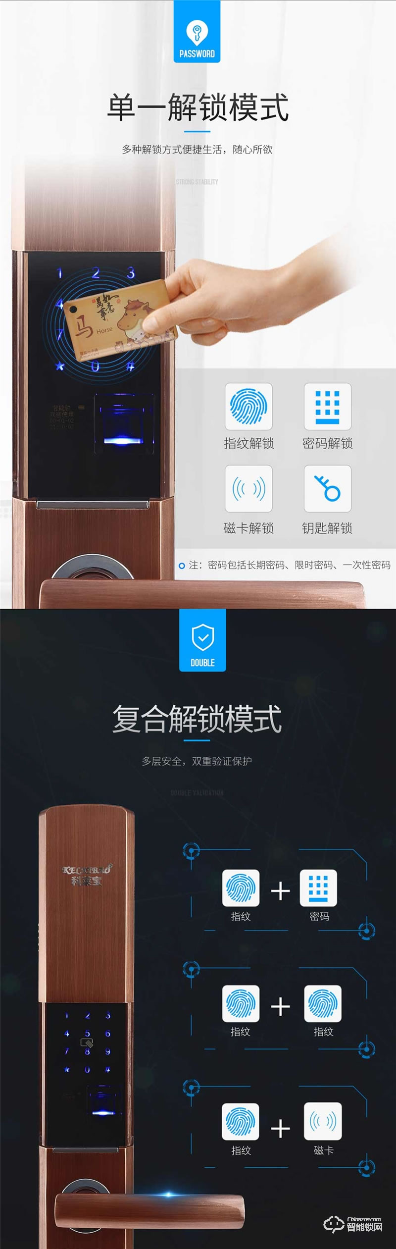 科莱宝智能锁 KLB-9005防盗门滑盖密码锁智能门锁
