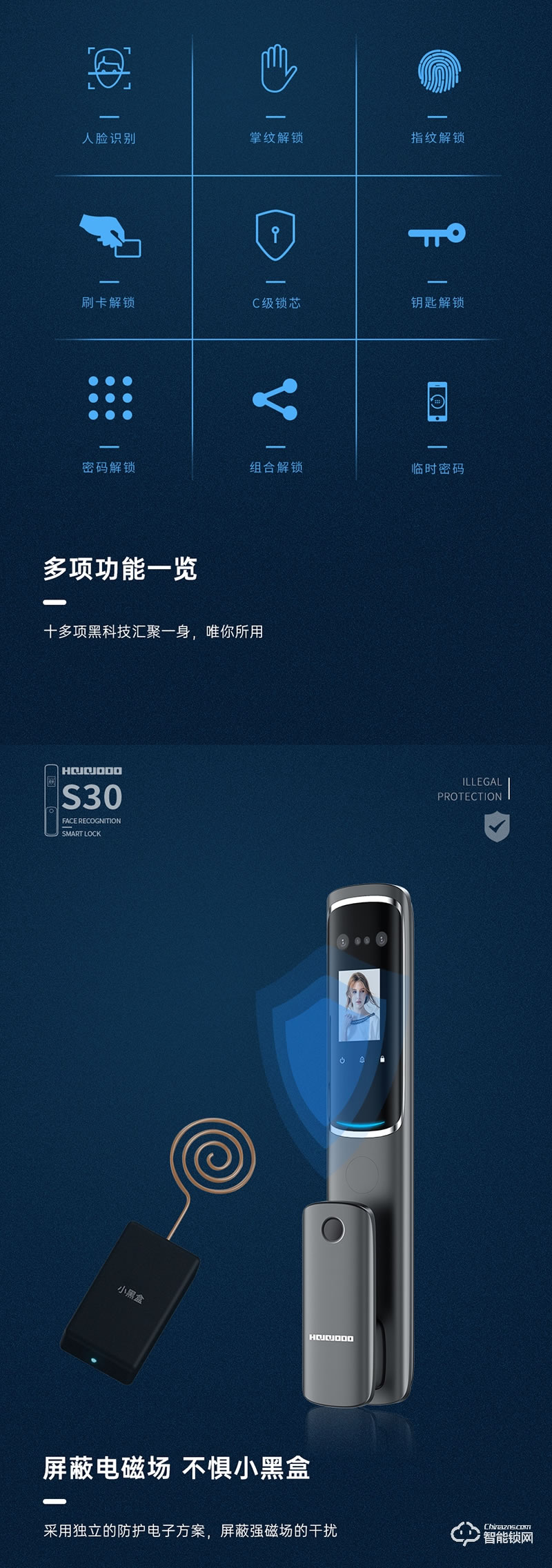 皇家金盾智能锁 S30人脸识别全自动智能锁