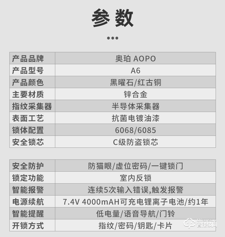 奥珀智能锁 A6全自动指纹锁防盗门锁