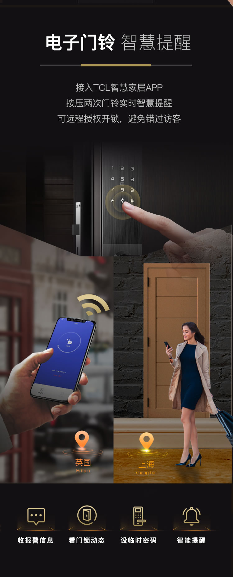 TCL智能锁 K6V家用防盗门半自动防盗智能锁
